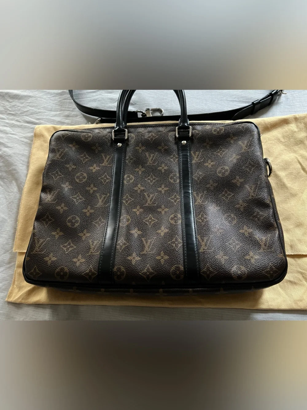 Authentic Louis Vuitton Monogram Macassar Porte Documents Voyage PDV Pm Bag